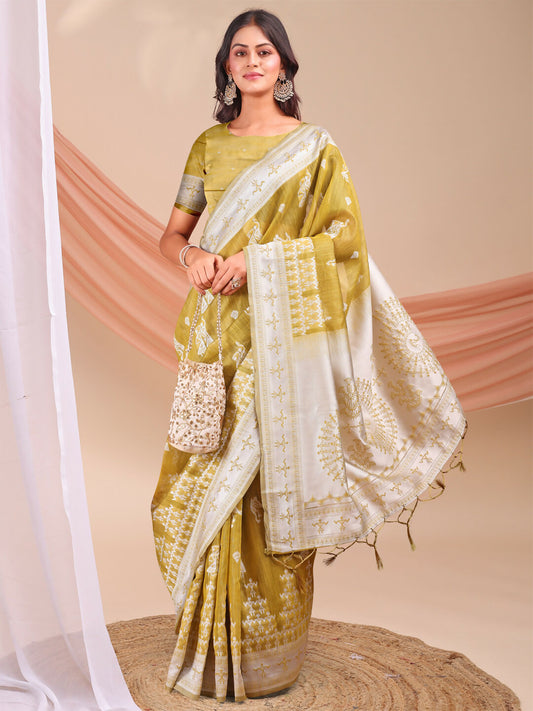 Shree Shyam Fashion Varnika Mustard Linen Cotton Saree