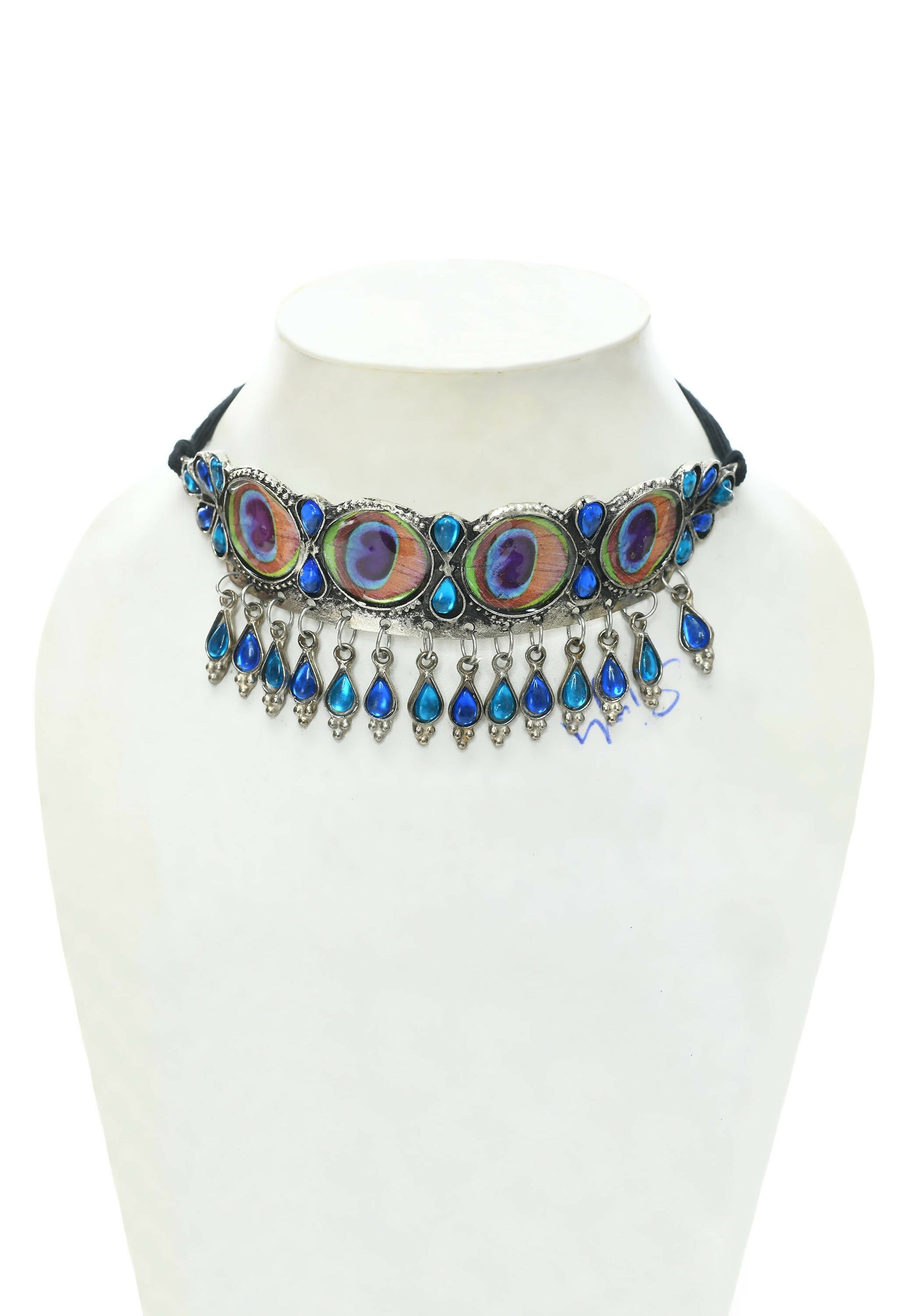 Mominos Fashion Johar Kamal Oxidised Silver-Plated Brass Finish Peacock Wings Choker For Women - Grab2buy
