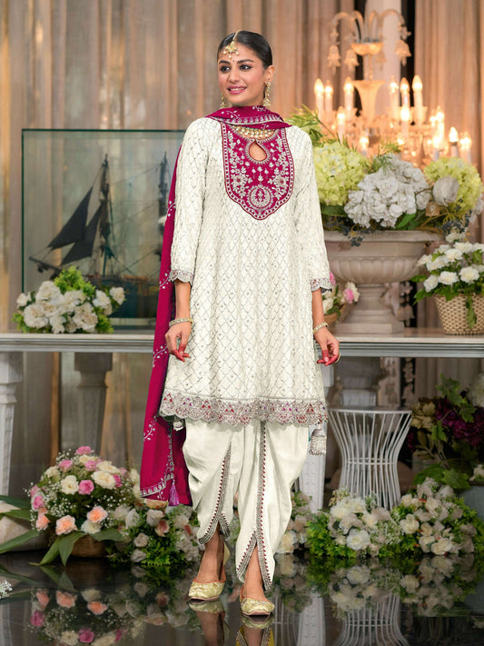 Anaita White Embroidered Silk Stitched Dhoti Suit
