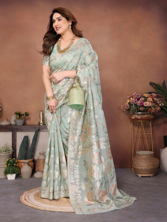 Teeya Creation New Latest Trendy Wedding Wear Pashmina Silk Saree-Light_Green