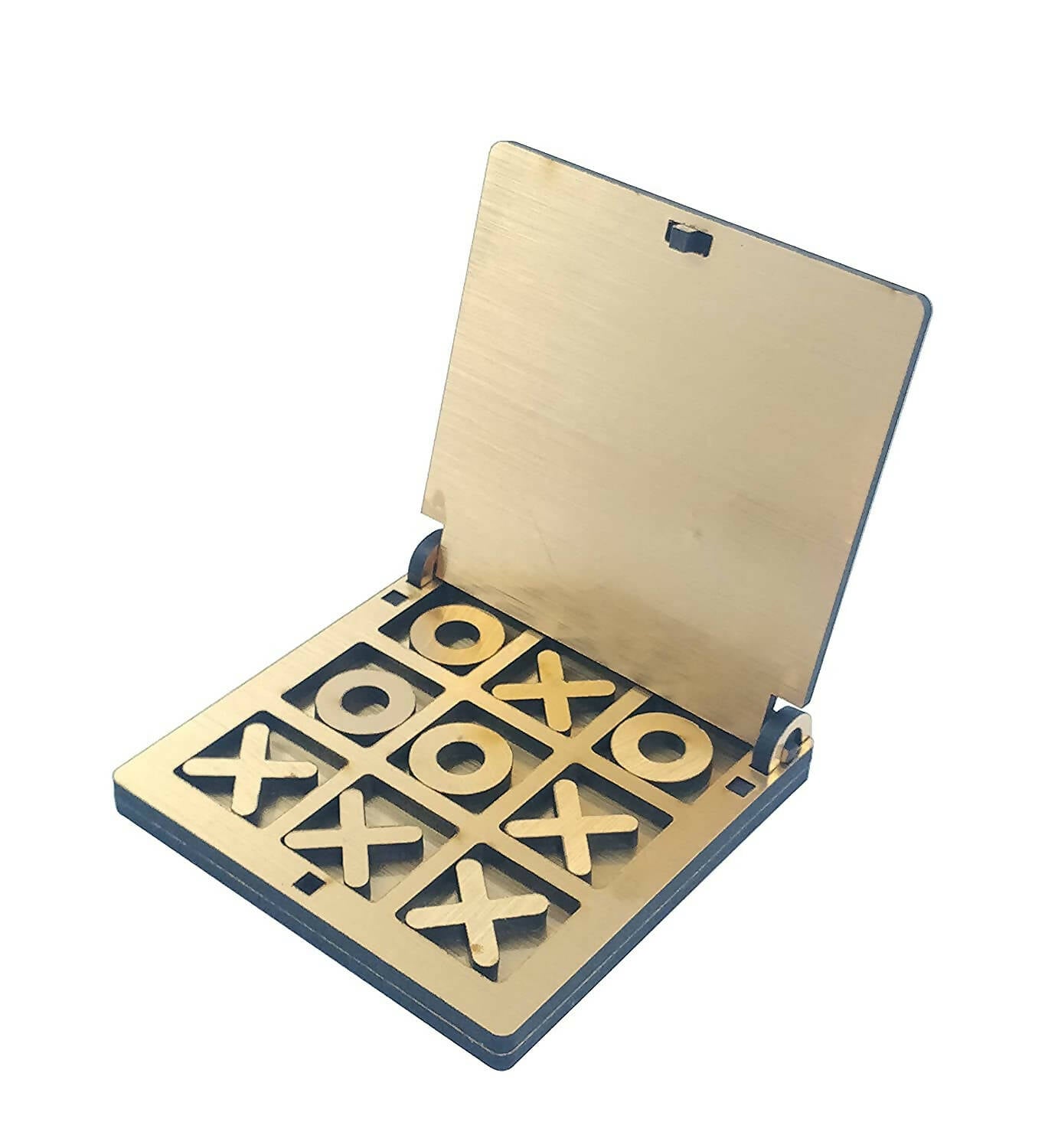 Kraftsman Wooden Tic Tac Toe Portable Game for Kids, Teens and Adults with Golden Mirror Shade Strategy & War Games Board Game - Grab2buy