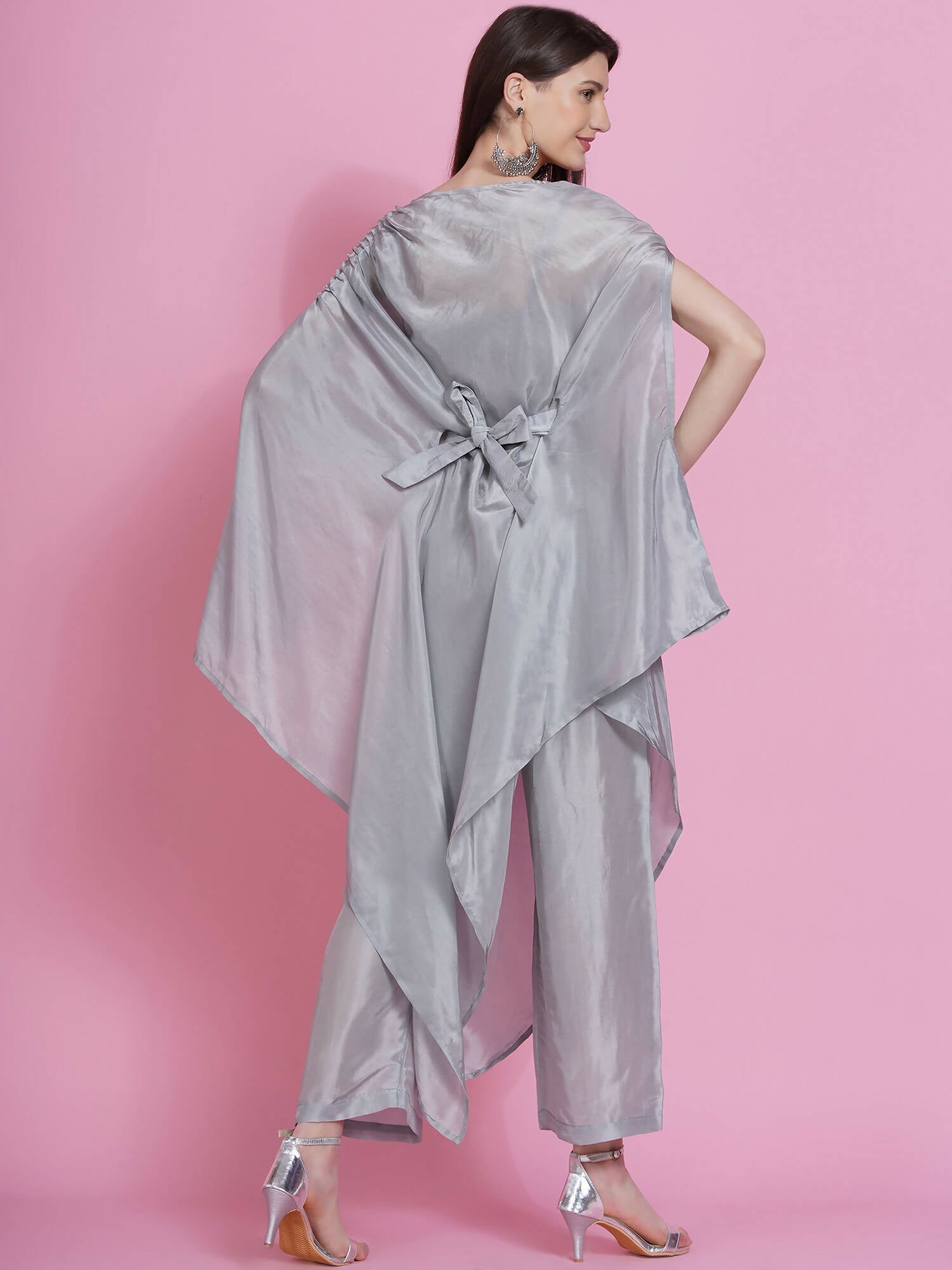Women Republic Grey Opara Silk Kurta With Belt And Palazzo - Grab2buy