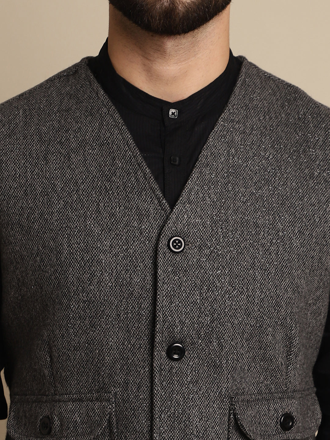 Even Apparels Men's Grey Woolen Waistcoat With Patch Pocket - Grab2buy