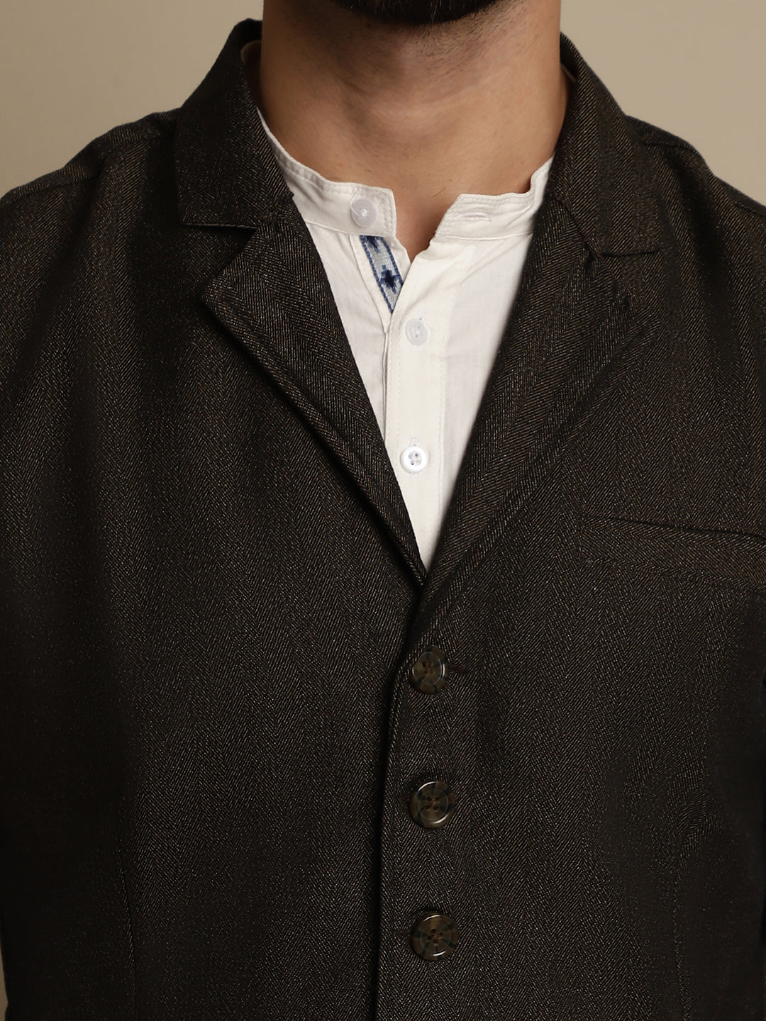 Even Apparels Men's Brown Wool Waistcoat with Notched Lapel - Grab2buy