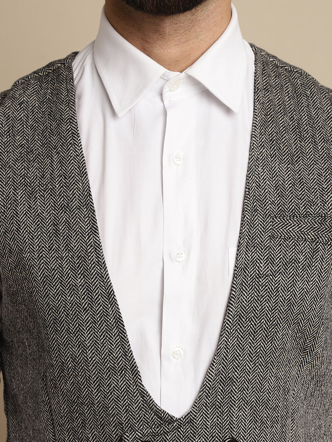 Even Apparels Men's Grey Woolen Double Breast Waistcoat - Grab2buy