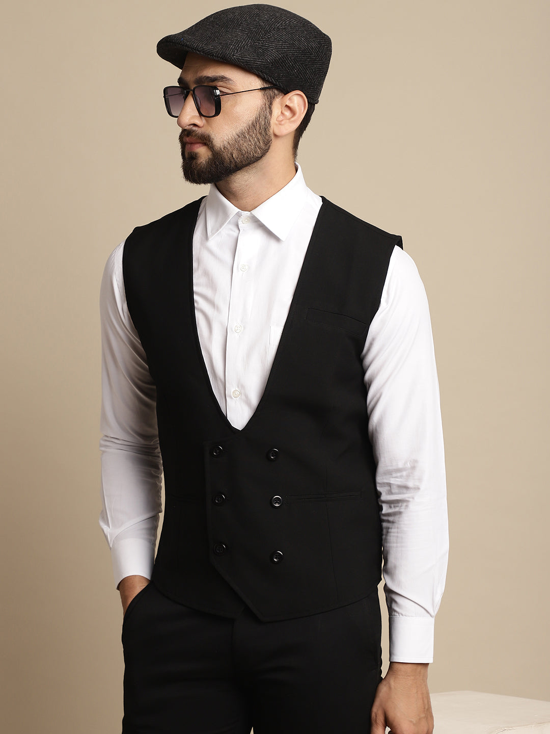 Even Apparels Men's Black Double Breast Waistcoat - Grab2buy