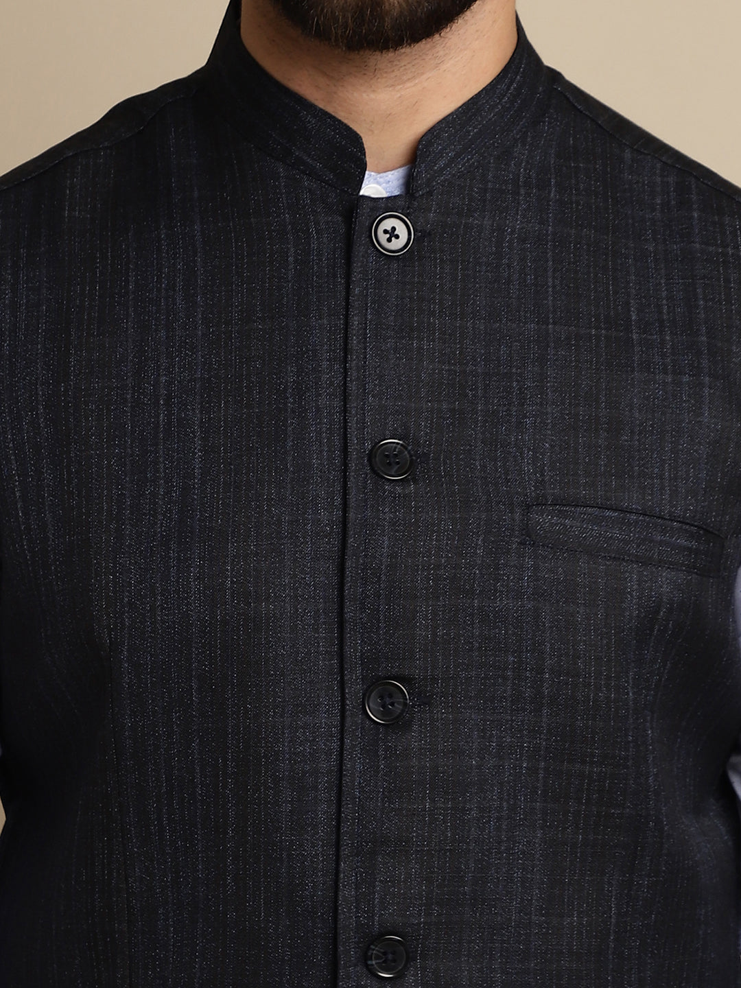 Even Apparels Men's Blue Mandarin Collar Waistcoat - Grab2buy