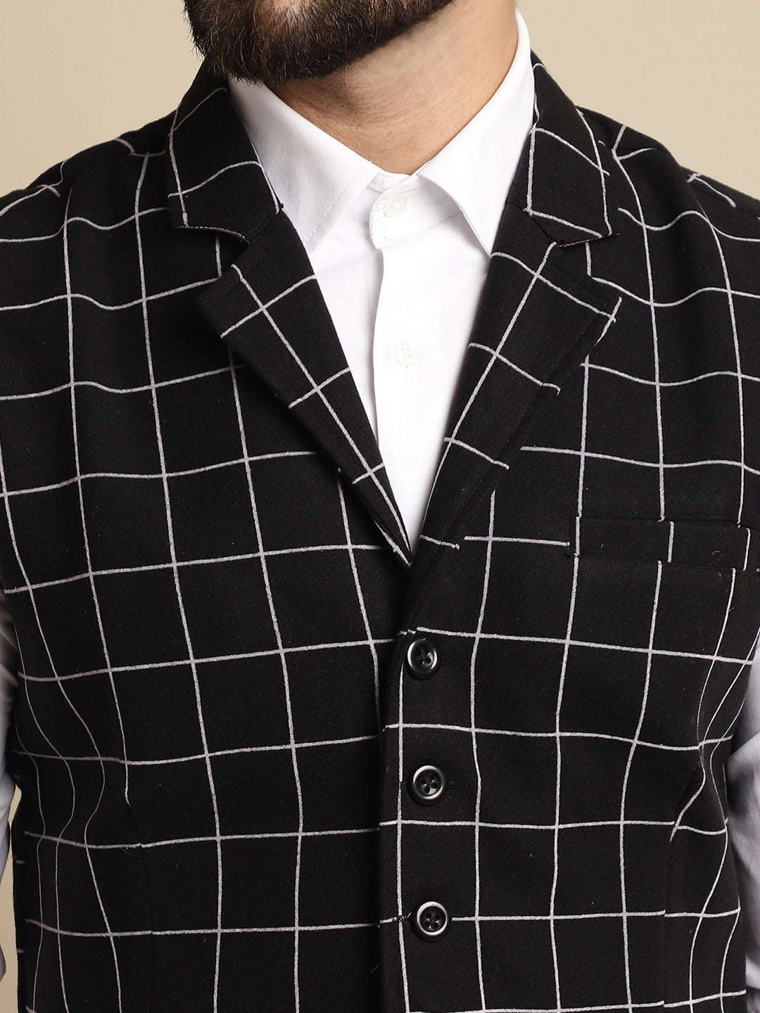 Even Apparels Men's Black Wool Waistcoat with Notched Lapel - Grab2buy