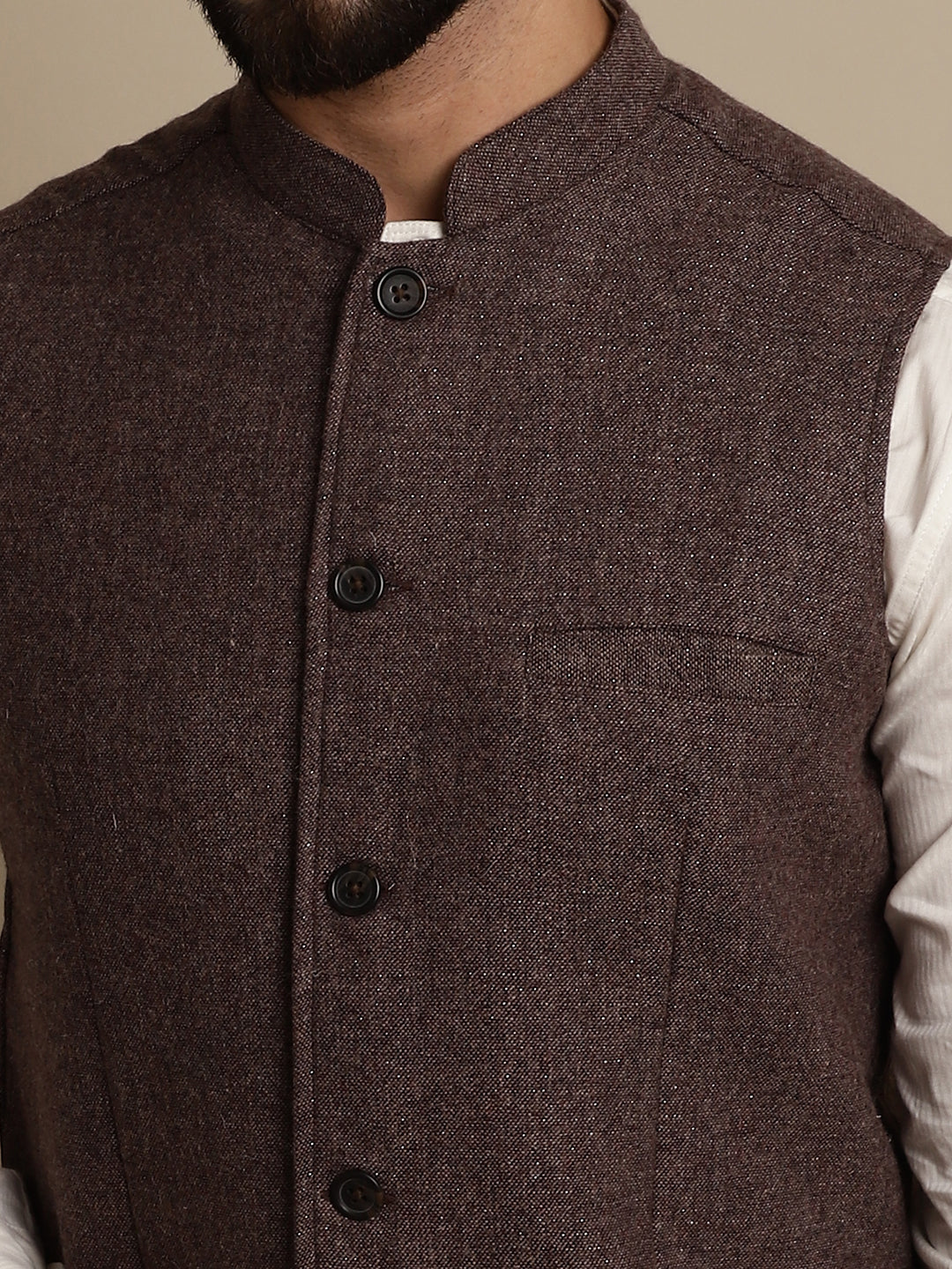 Even Apparels Men's Brown Mandarin Collar Waistcoat - Grab2buy