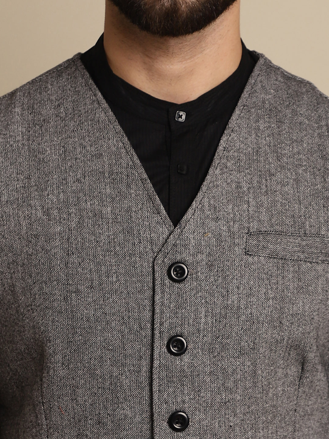 Even Apparels Men's Black Woolen Waistcoat with welt pockets - Grab2buy