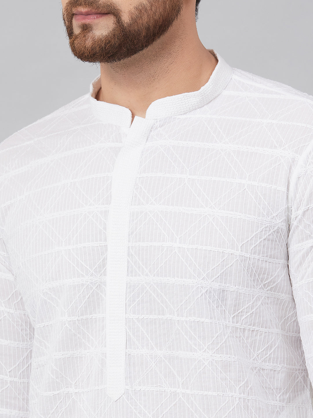 NOZ2TOZ Men White Green Chikankari Embroidered Woven Design Straight Kurta - Grab2buy