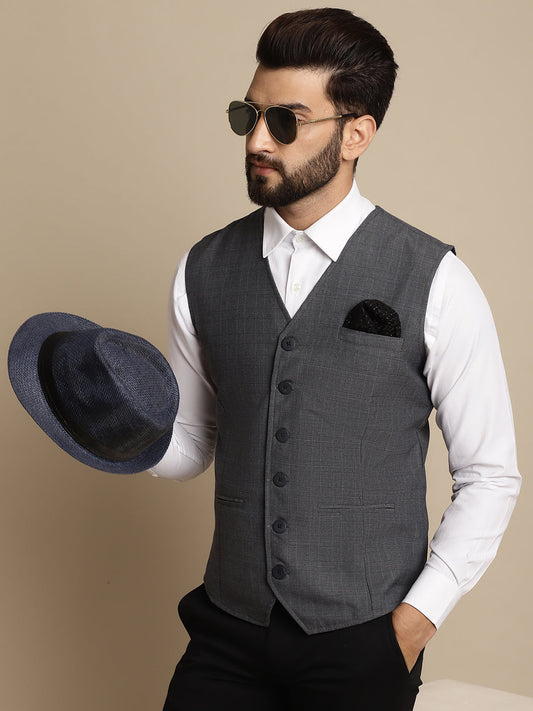 Even Apparels Men's Grey Waistcoat with welt pockets - Grab2buy