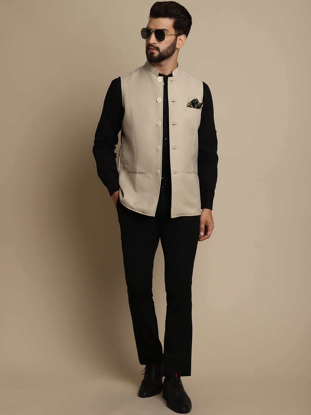 Even Apparels Men's Cream Mandarin Collar Waistcoat - Grab2buy