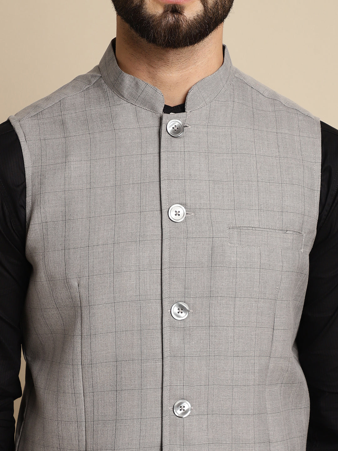 Even Apparels Men's Grey Mandarin Collar Waistcoat - Grab2buy