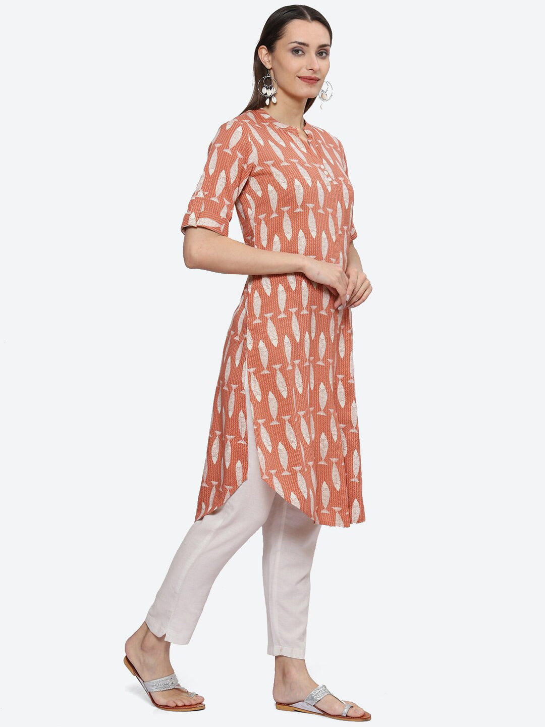 Biba Mandarin Collar Ethnic Motifs Printed A-Line Kurta - Grab2buy