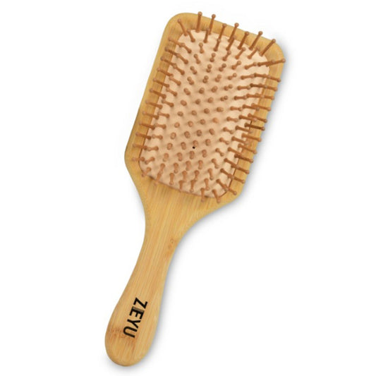 ZEYU Wooden Rectangular Bamboo Hair Brush With Round Ball Bristles - Brown Grab2Buy ZEYU Grab2Buy
