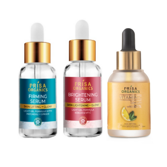 Prisa Organics 20% Vitamin C Serum, Skin Firming + Anti Ageing Face Serum and Brightening Face Serum Combo