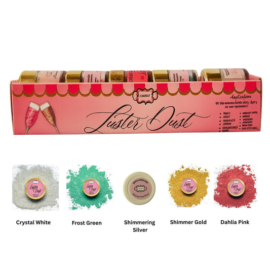 Confect Edible Luster Dust – Pack of 5 | Gold, Silver, Pink, Green, White |