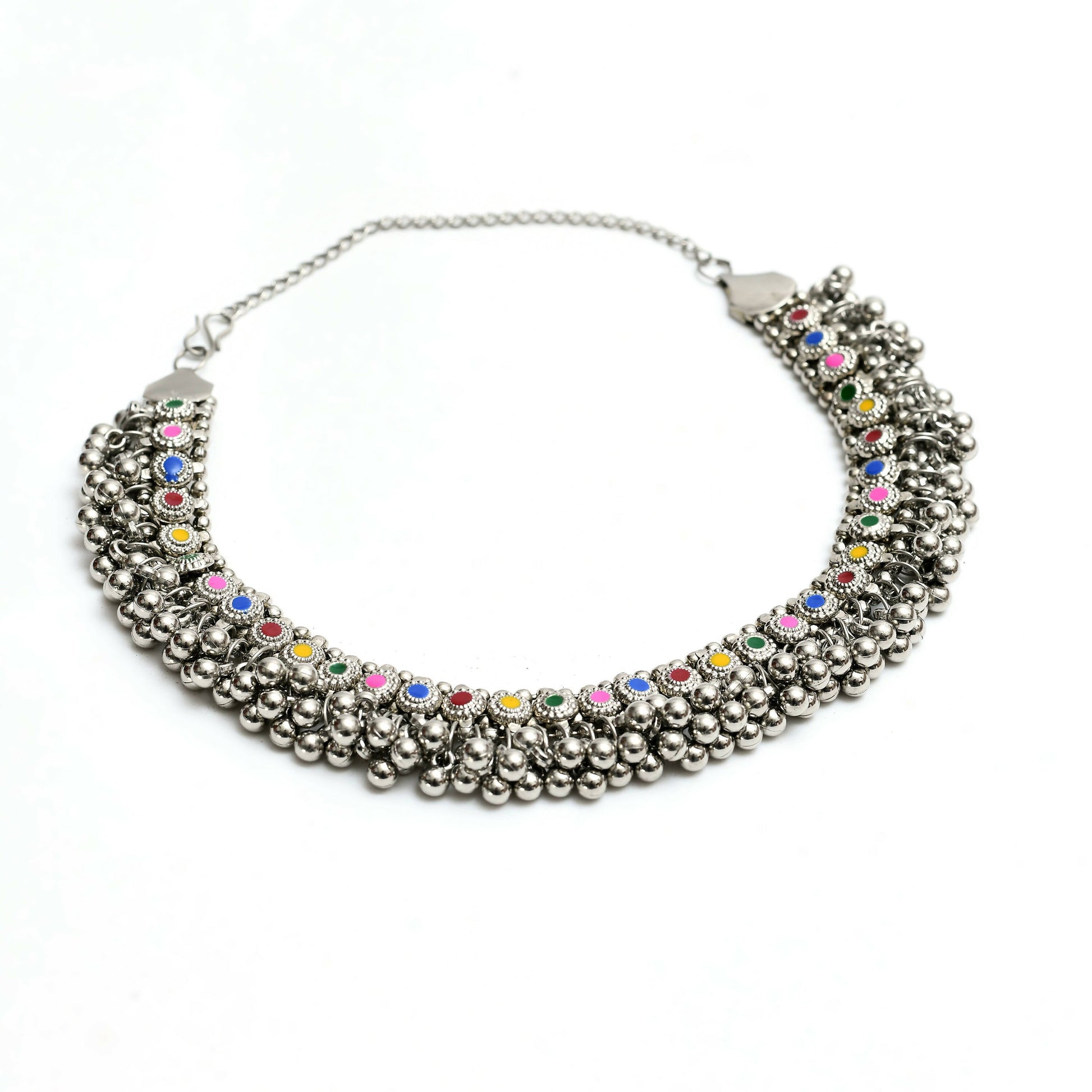 Mominos Fashion Johar Kamal Oxidised Silver-Plated Meena Work Choker Set - Grab2buy