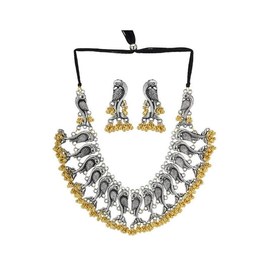 Mominos Fashion Parrot Design Choker Necklace Set With Golden Ghungoo