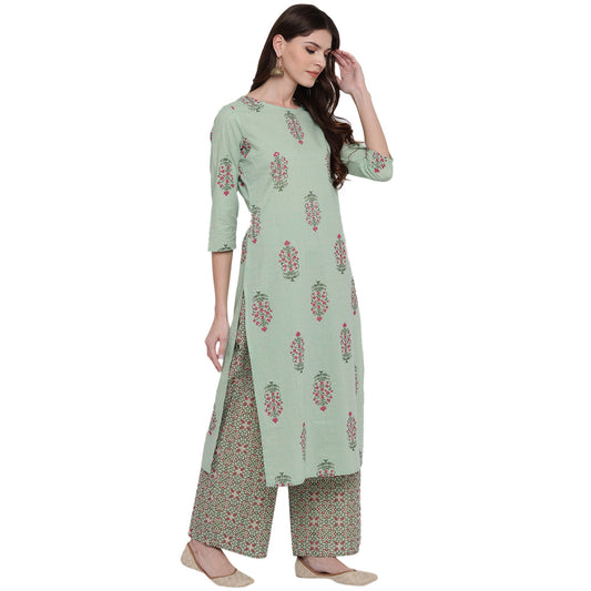 NOZ2TOZ Women Light Green Cotton Kurta (1Pc)