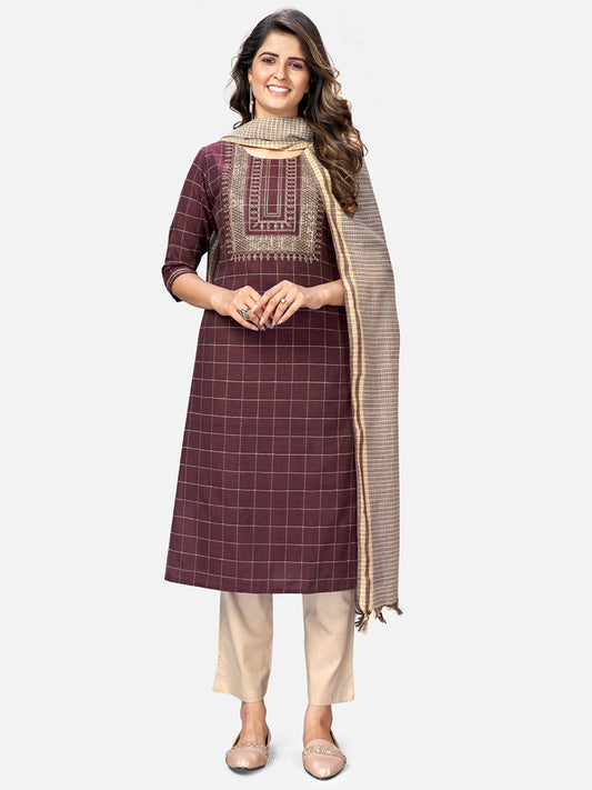 NOZ2TOZ Women Purple Cotton Kurta With Pant & Dupatta (3Pcs Set)