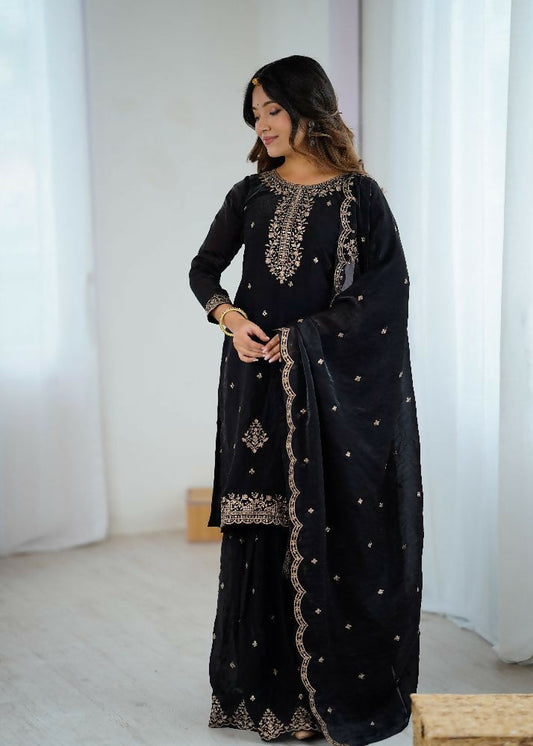 Joban Fashion White Kurta Set Silk Sequence Embroidery Work