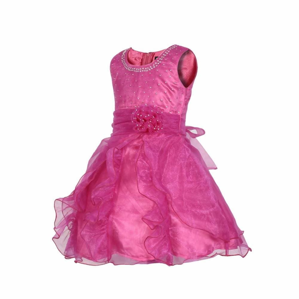 Asmaani Baby Girl's Pink Color Satin Knee Length Frock (AS-DRESS_22139) - Grab2buy