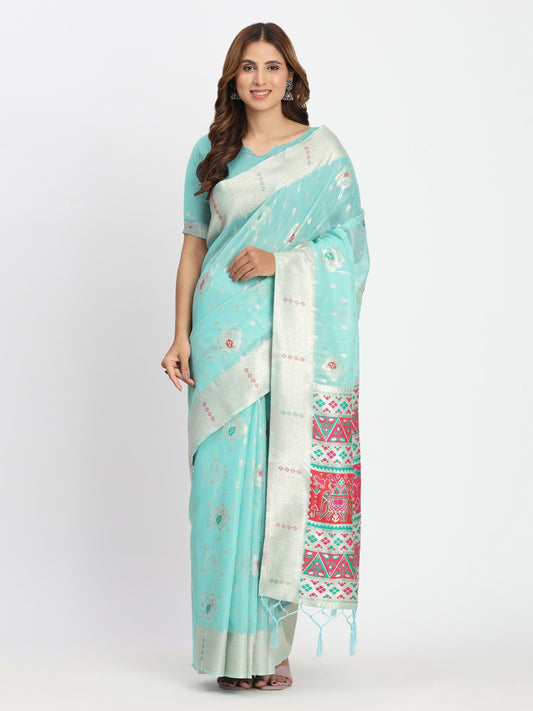 Shree Shyam Fashion Linen Cotton Sea Green Saree