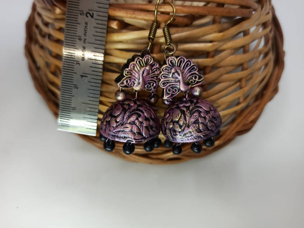 Terracotta Peacock Dazzling Temple Earrings