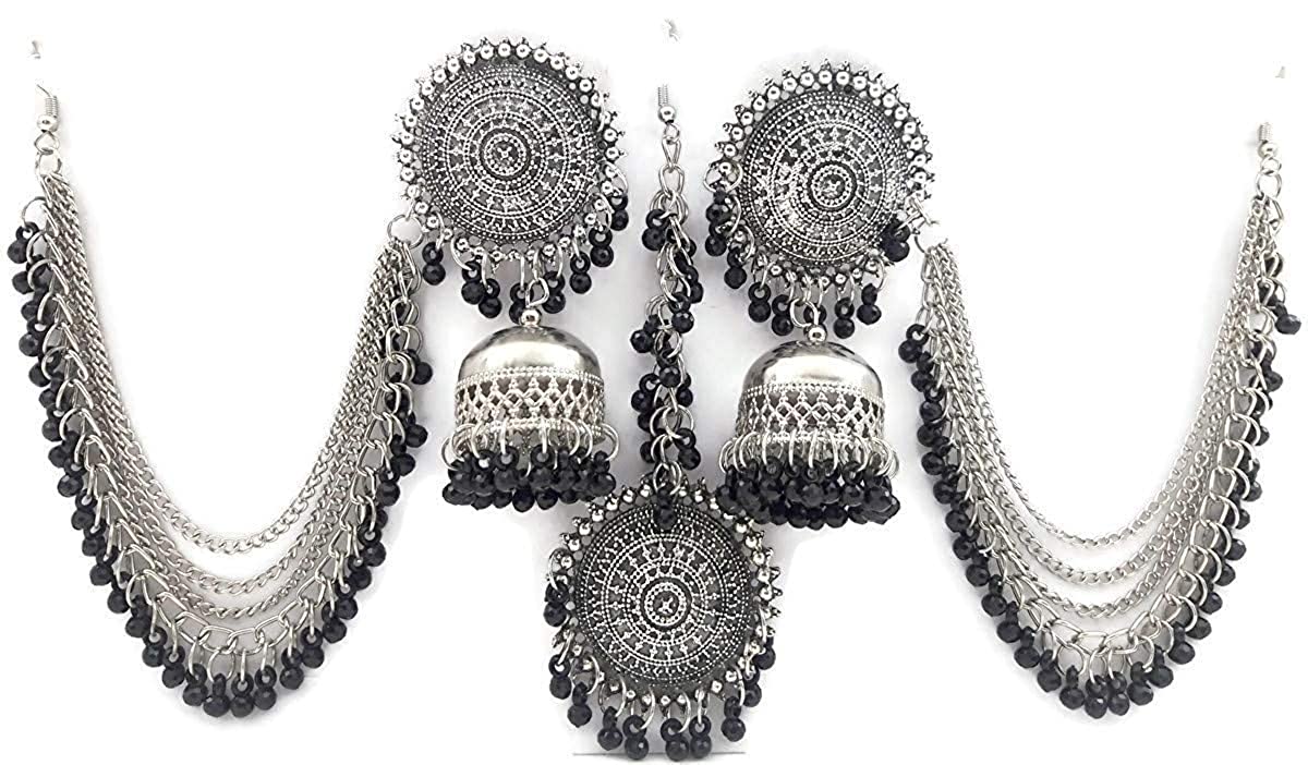 Silver-Plated Alloy Silver Black Earrings With Hair Extension - The Pari - Grab2buy