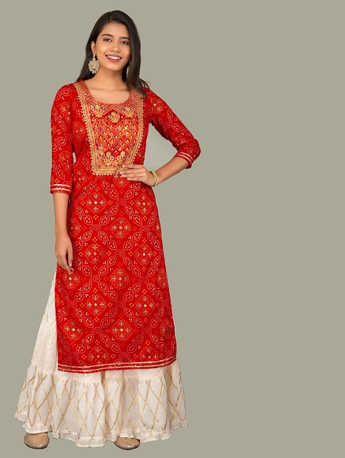 Indian Clothing Women's Red Printed Kurta with Sharara - NOZ2TOZ - Grab2buy