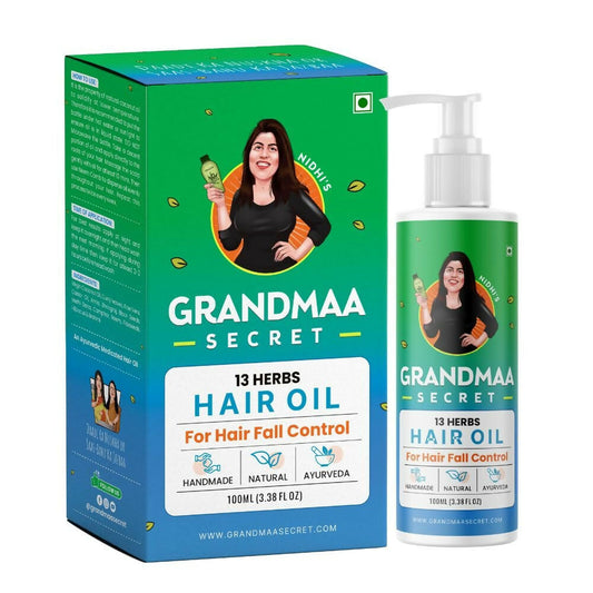 Nidhi's Grandmaa Secret 13 Herbs Hair Oil Handmade Natural Hair Oil With Coconut Oil, Curry Leaves & More Hair Fall Control Oil For Dry Damaged Hair Grab2Buy Nidhi's Grandmaa Secret Grab2Buy
