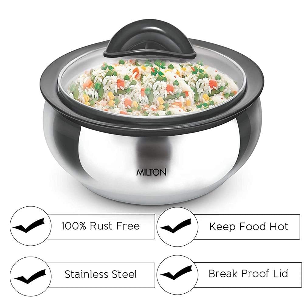 Milton Stainless Steel Casserole with Glass Lid - Set of 3 - Grab2buy