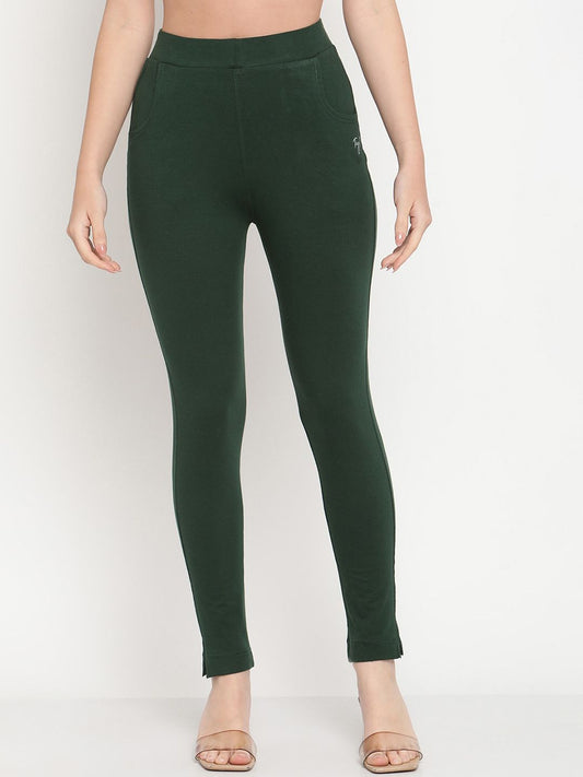 TAG 7 Women Green Solid Ankle Length Leggings