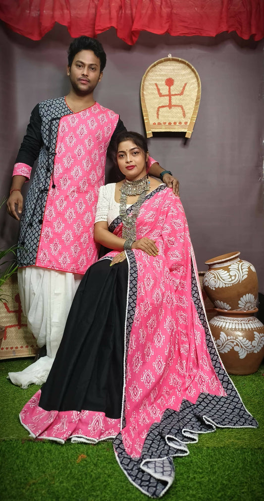 Exclusive Collection Grab2Buy With Blouse Piece For Women And Men's Kurta - Black