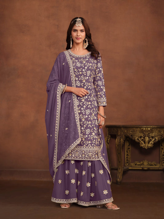 Anaita Lavender Embroidered Faux Georgette Salwar Suit