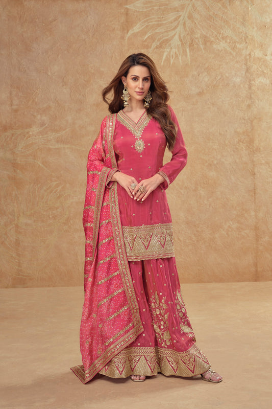 Evanik Party Wear Cosmos Silk With Sequins Embroidered Work Palazzo Set