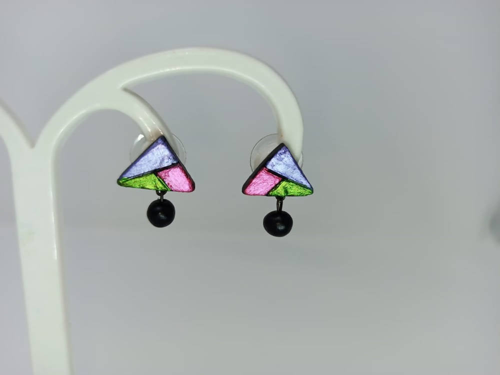 Terracotta Triangle Ear Studs With Drops