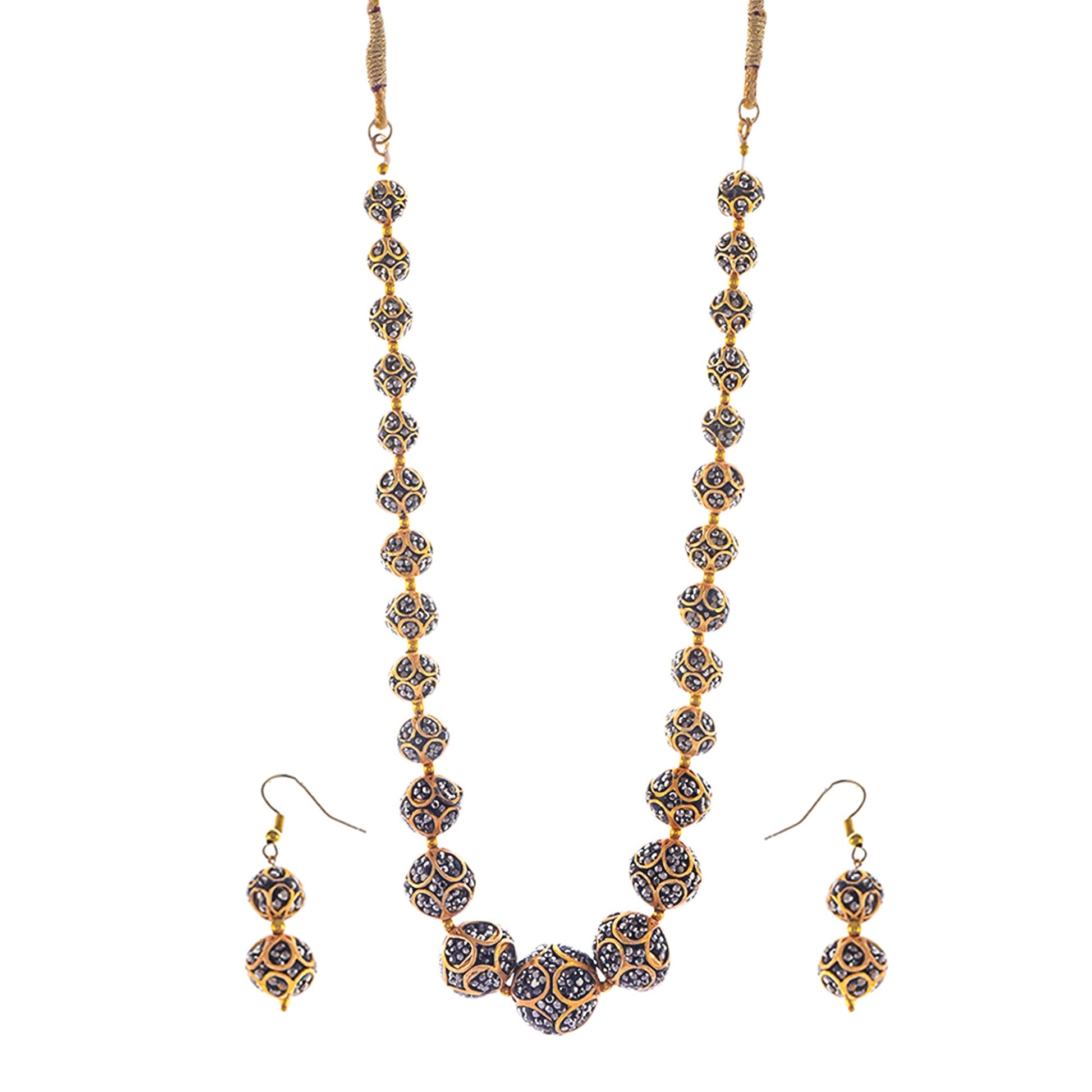 Gold-Plated Alloy Victorian Look Classy Mala Necklace With Earrings - The Pari - Grab2buy