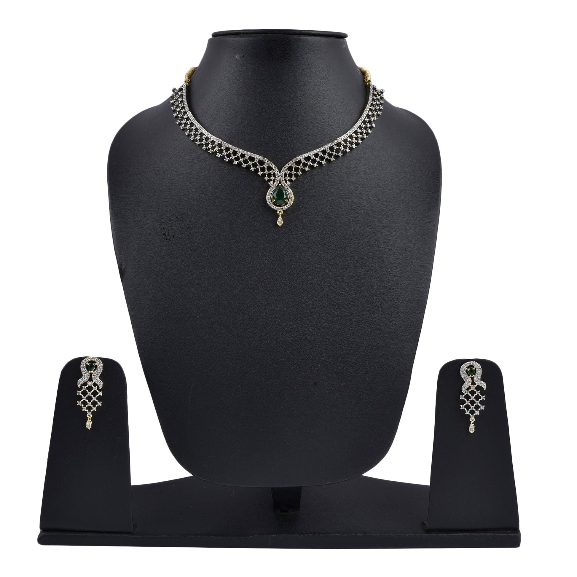 Rhodium-Plated Alloy Green Classy Ad Necklace Set - The Pari - Grab2buy