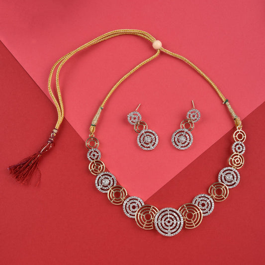 Rhodium-Plated Alloy Dual Tone Ad Neckalce With Earrings - The Pari - Grab2buy