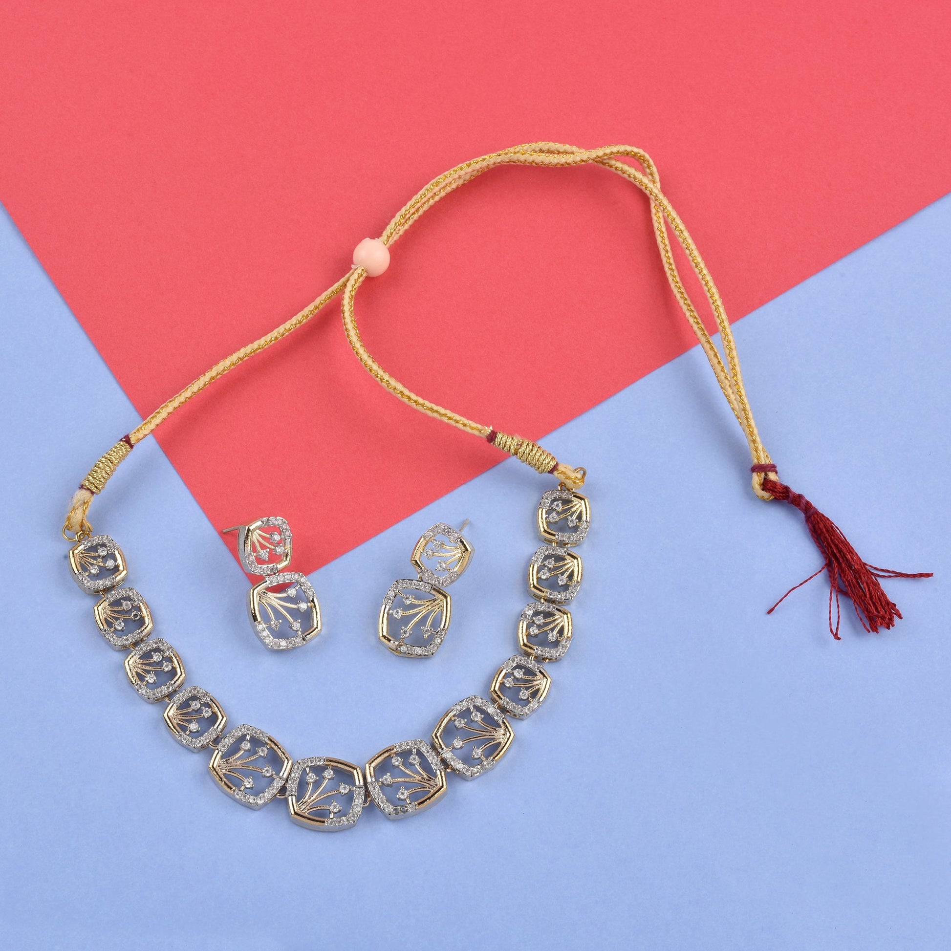 Rhodium-Plated Alloy Designer Ad Square Necklace Set - The Pari - Grab2buy