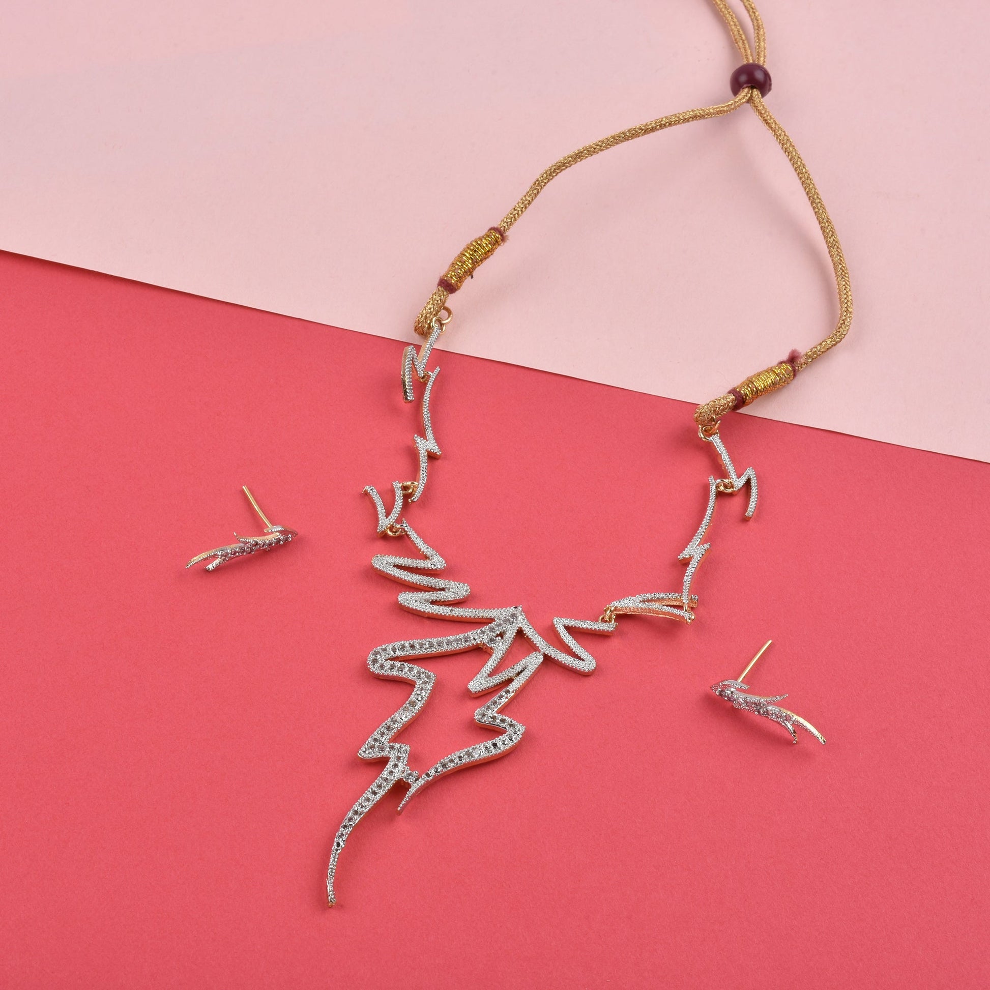 Rhodium-Plated Alloy Assymetric Designer Ad Necklace Set - The Pari - Grab2buy