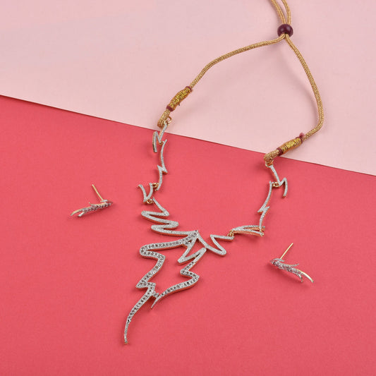 Rhodium-Plated Alloy Assymetric Designer Ad Necklace Set - The Pari - Grab2buy