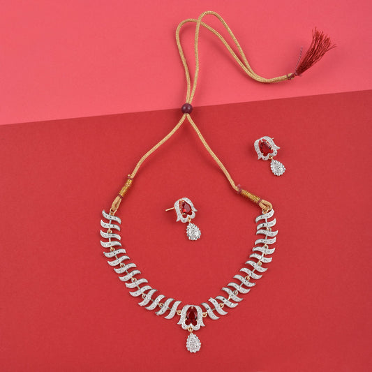 Rhodium-Plated Alloy Nagin Inspired Ruby Stone Ad Necklace Set - The Pari - Grab2buy