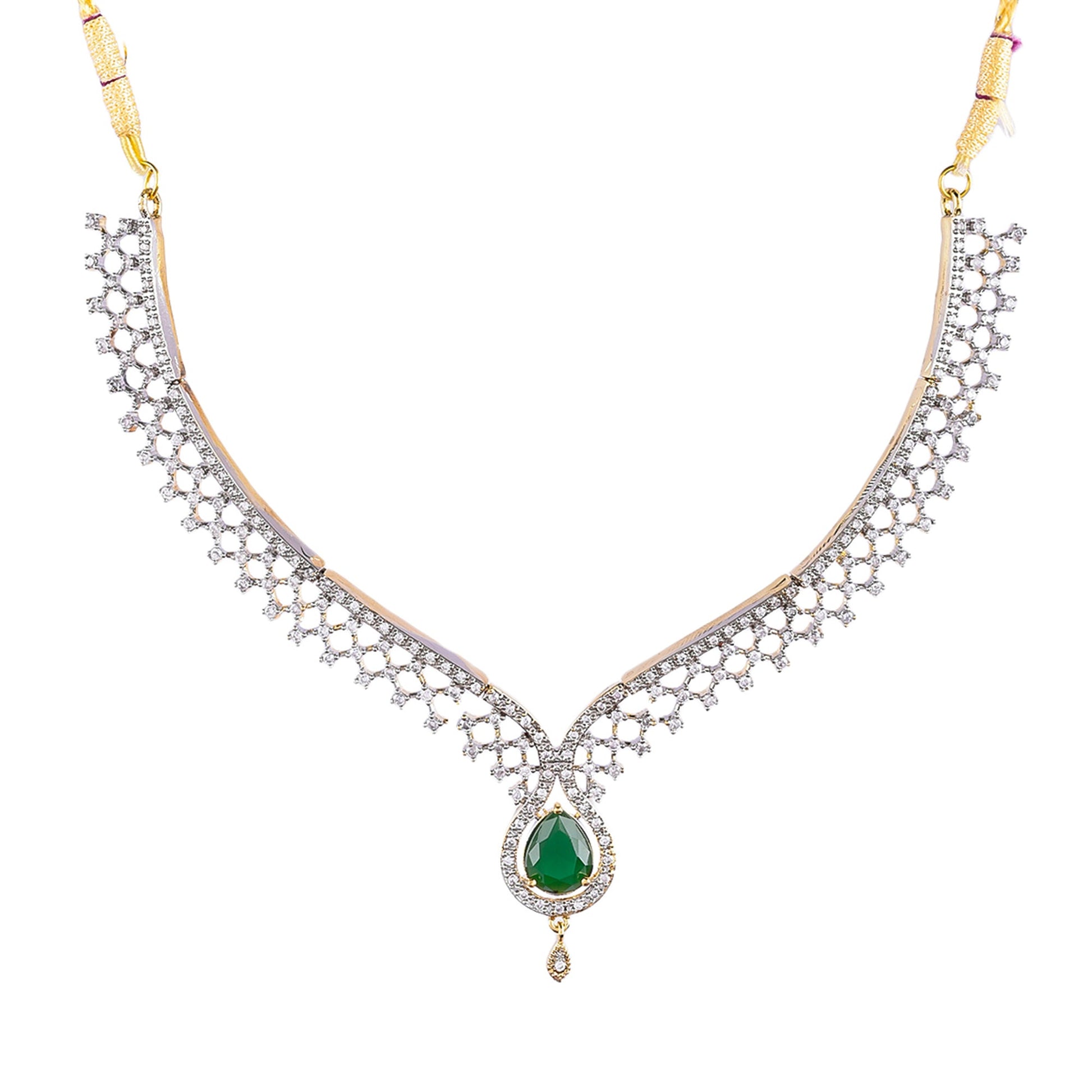 Rhodium-Plated Alloy Green Classy Ad Necklace Set - The Pari - Grab2buy