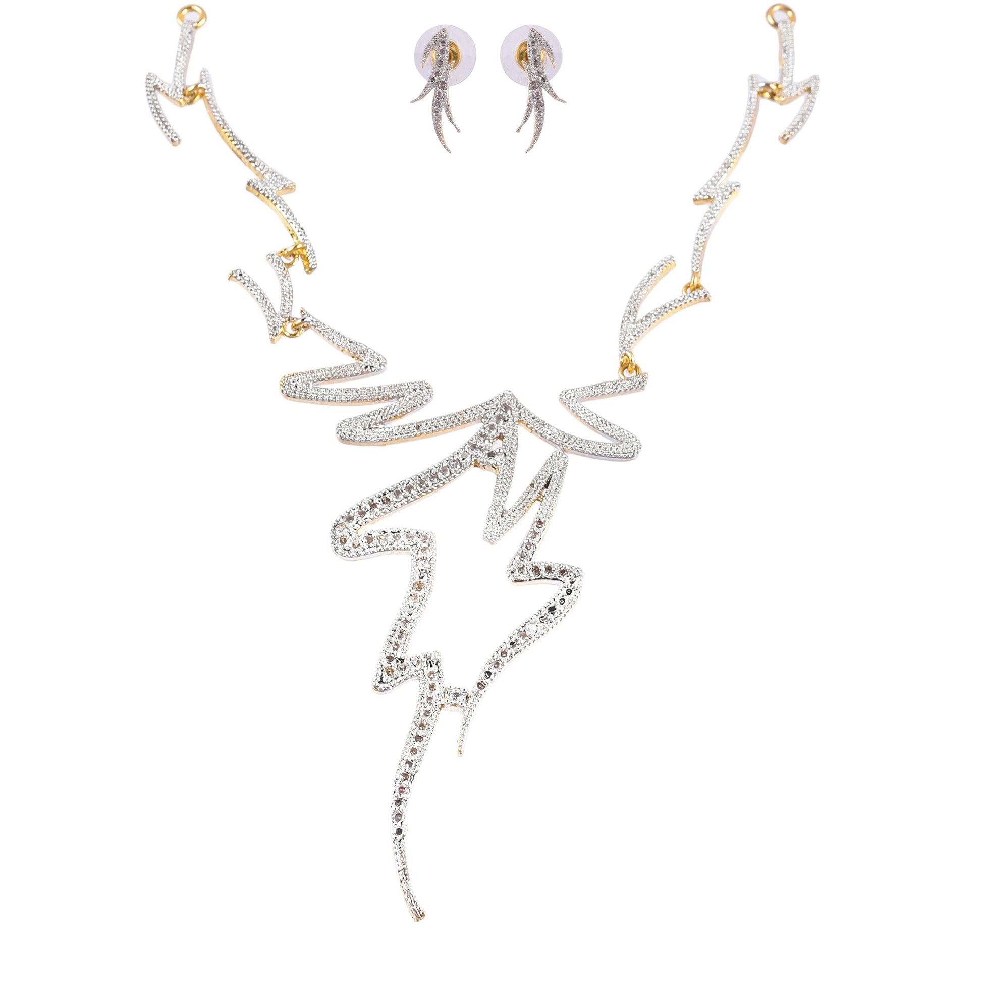 Rhodium-Plated Alloy Assymetric Designer Ad Necklace Set - The Pari - Grab2buy