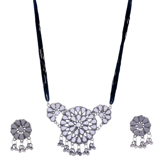 Silver-Plated Alloy Glass Studded Tribal Oxidised Choker Necklace - The Pari | Swadesiicart