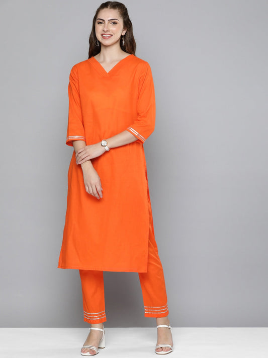 HERE&NOW Women Regular Gotta Patti Pure Cotton Kurta with Trousers